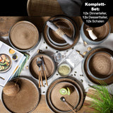 Moritz & Moritz SOLID 36-tlg Steinzeug Geschirr Set 12 osob - Geschirrset 12 Personen z je 12 Dinner Teller, Kleine Teller, Tiefe Teller