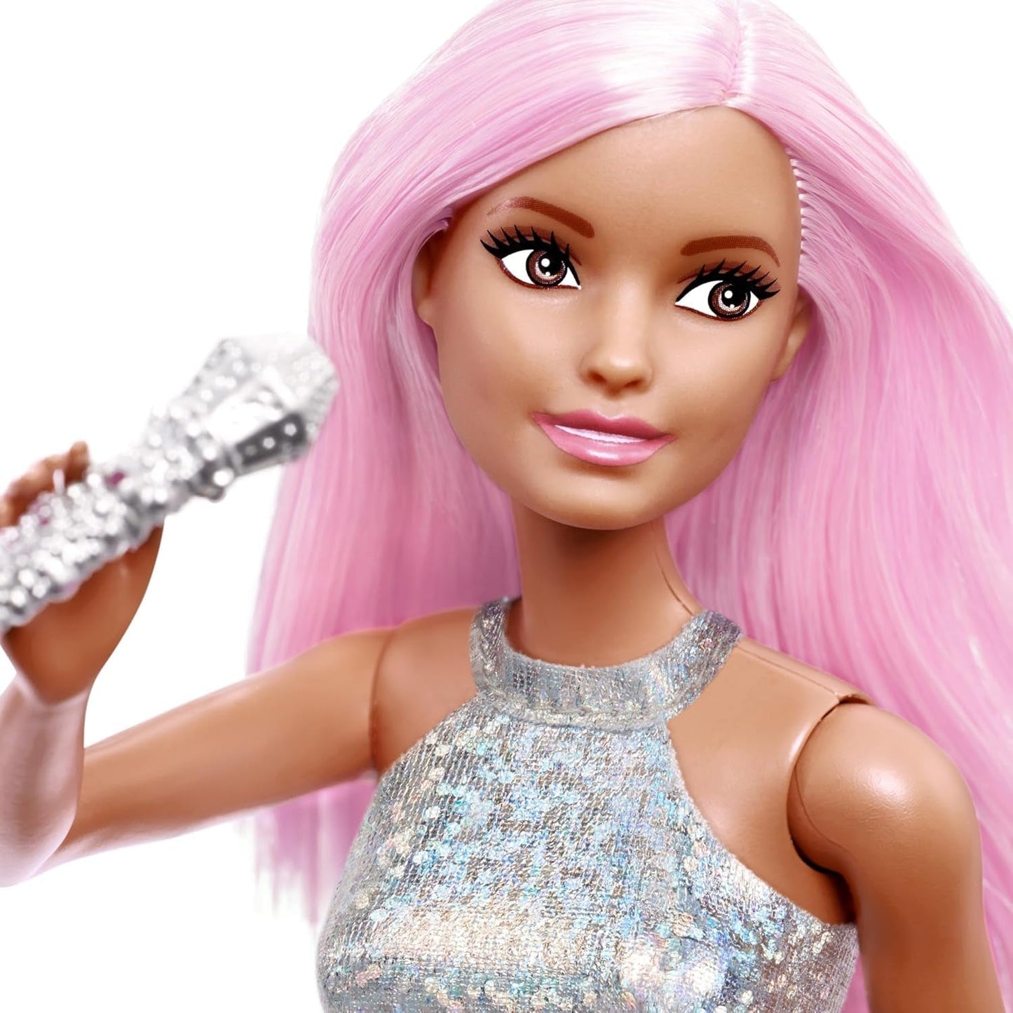 Panenka Barbie Pop Star oblečená v třpytivé sukni s mikrofonem a růžovými vlásky Dárek pro děti 3-7 let JCW42 Oslnivé panenky Naty Shop