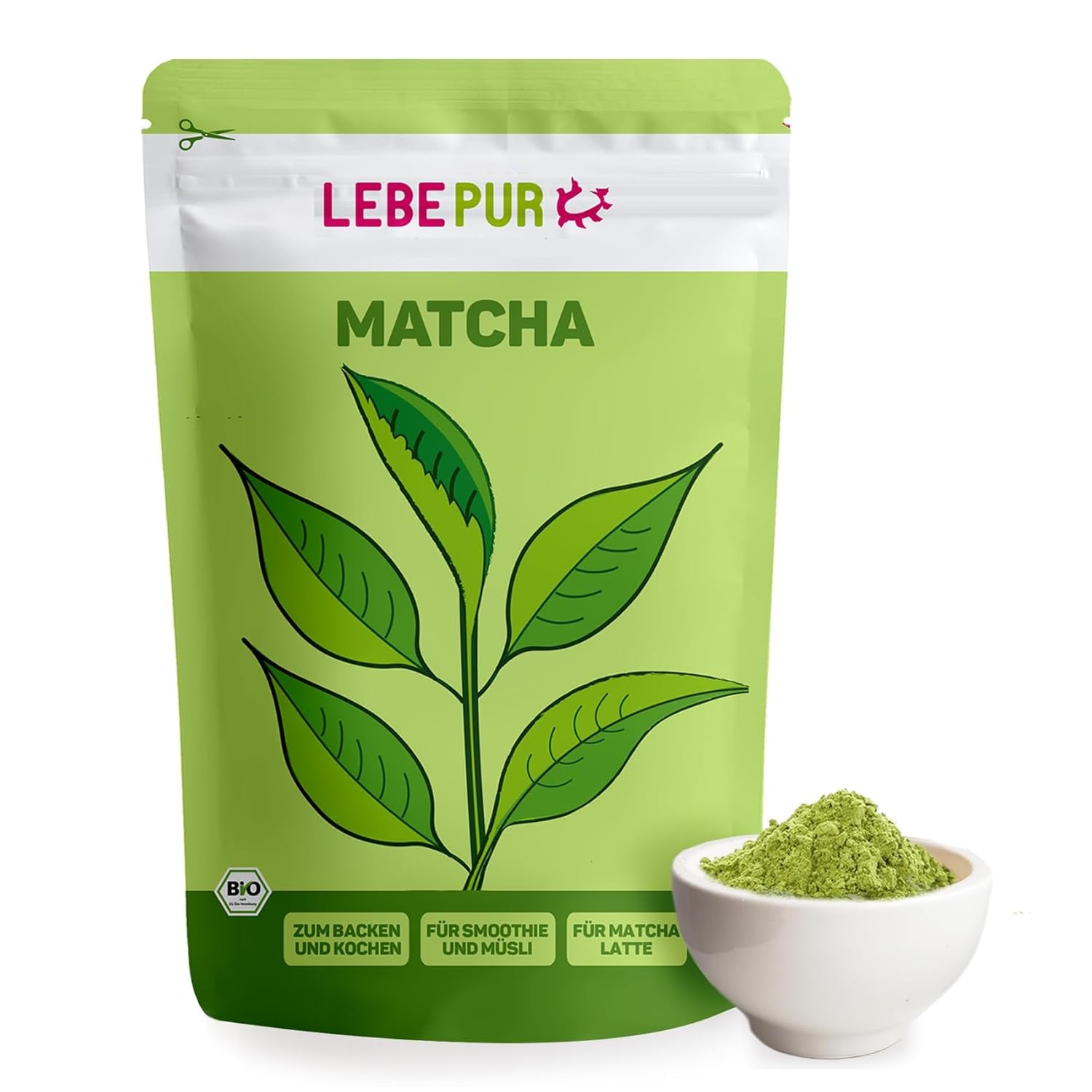 Lebepur BIO Matcha Powder 100G - Prvotřídní kvalita z Japonska Bez aditiv - 100% čistý prášek ze zeleného čaje pro Matcha Latte, Matcha Tea, Zelený čaj, Smoothie - Japonský zelený čaj