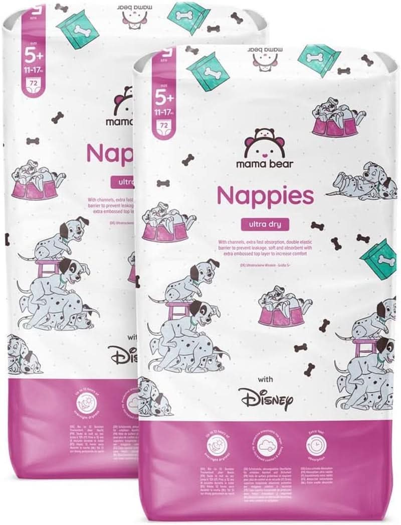 Ultra suché plenky Mama Bear Disney velikost 4 (8-14 kg), bílé, 84 kusů (1 balení) Naty Shop velikost 5+ (11-17 kg) měsíční balení