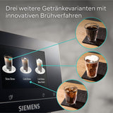 Siemens EQ700 plně automatický kávovar na espresso, velká barevná TFT obrazovka, 36 teplých a studených nápojů, studené vaření, funkce 2 šálků, ovládání aplikací, automatický čisticí systém, černá nerezová ocel, TQ717D03