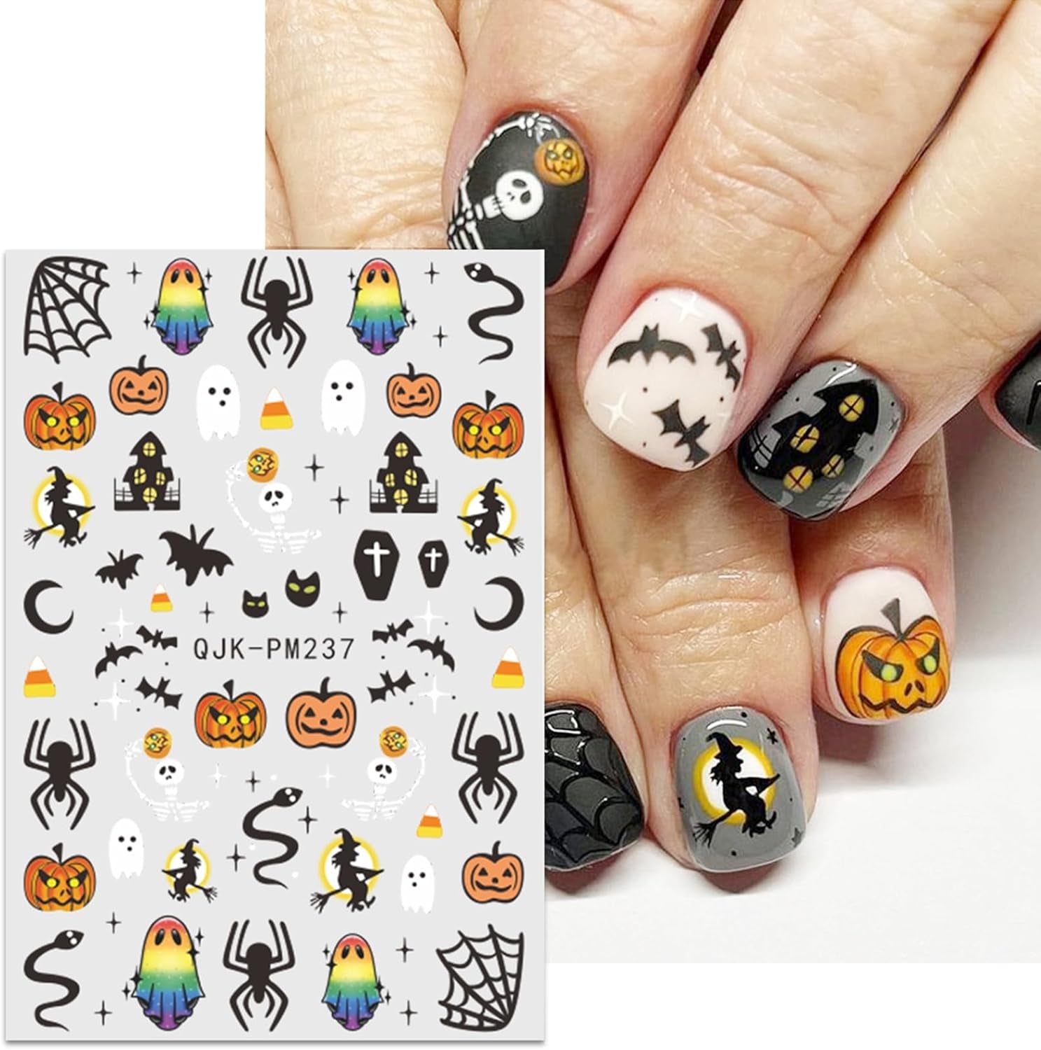 JMEOWIO Nálepka na nehty Halloween 9 Blatt Nálepka na nehty Selbtklebend Nagelaufkleber Süßes Gespens Kürbis Dekoration Nageldesign Zubehör