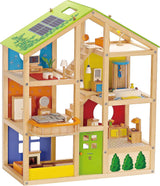 Dřevěný domeček pro panenky Hape Four Seasons Oceněný třípatrový domeček pro panenky s nábytkem, doplňky, pohyblivými schody a otočnou střechou pro každou sezónu Domky pro panenky Naty Shop Dům pro čtyři roční období (zařízený)