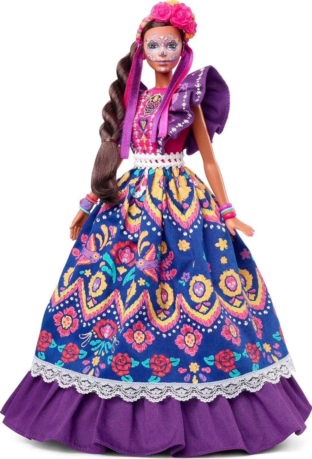 2022 Día De Muertos panenka Barbie s nařasenými tradičními šaty, květinovým věncem a barvou na obličej Calavera, dárek pro sběratele