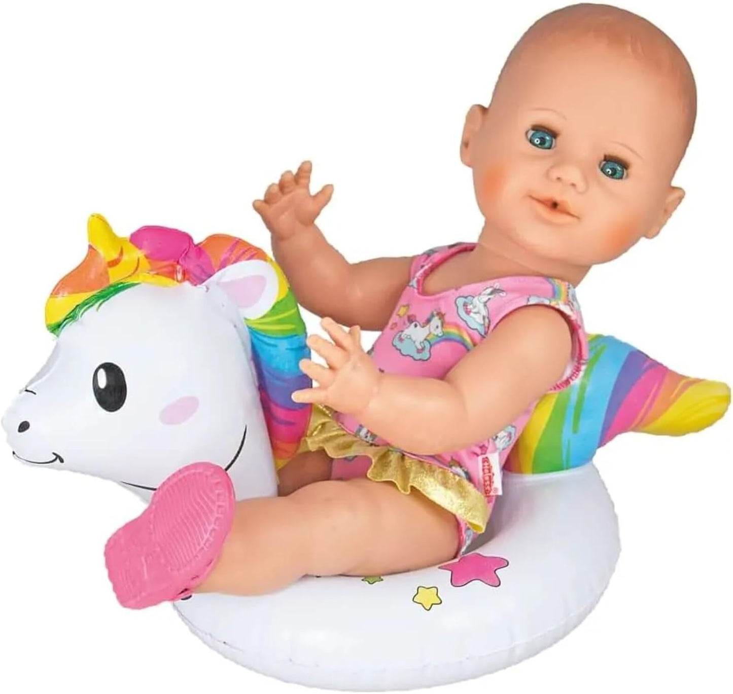 Heless 6601 - Henri Unicorn Plavecký kruh pro panenky, velikost 28-35 cm, pro zábavu u bazénu, jezera a vany