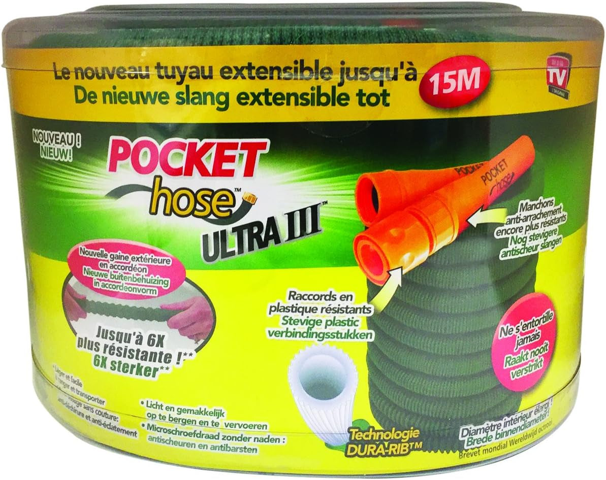 Pocket Hose Ultra 3 zatahovací zahradní hadice 15m zelená nylonová zahradní hadice