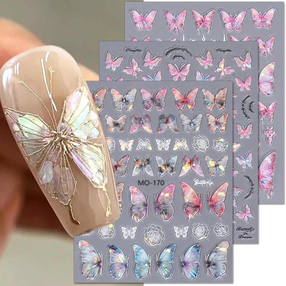5D embosované samolepky na nehty samolepicí motýlky samolepky na zdobení nehtů samolepky na nehty polární záře motýlí samolepky na nehty design motýlí samolepky na nehty samolepky na nehty