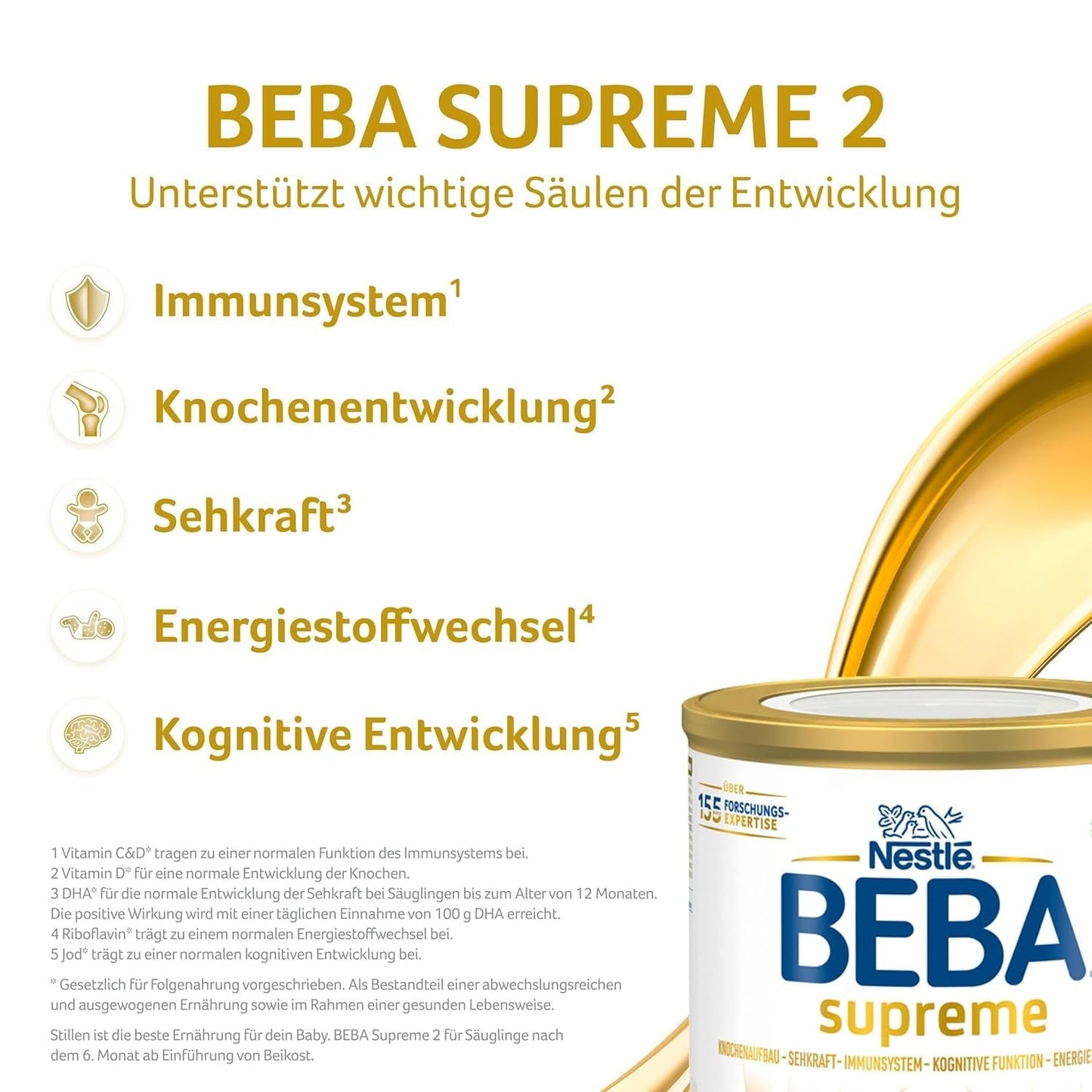 BEBA SUPREME 2 Pokračovací mléko po 6 měsících, pouze laktóza, bez palmového oleje, balení 6 ks (6 x 800 g) Naty Shop