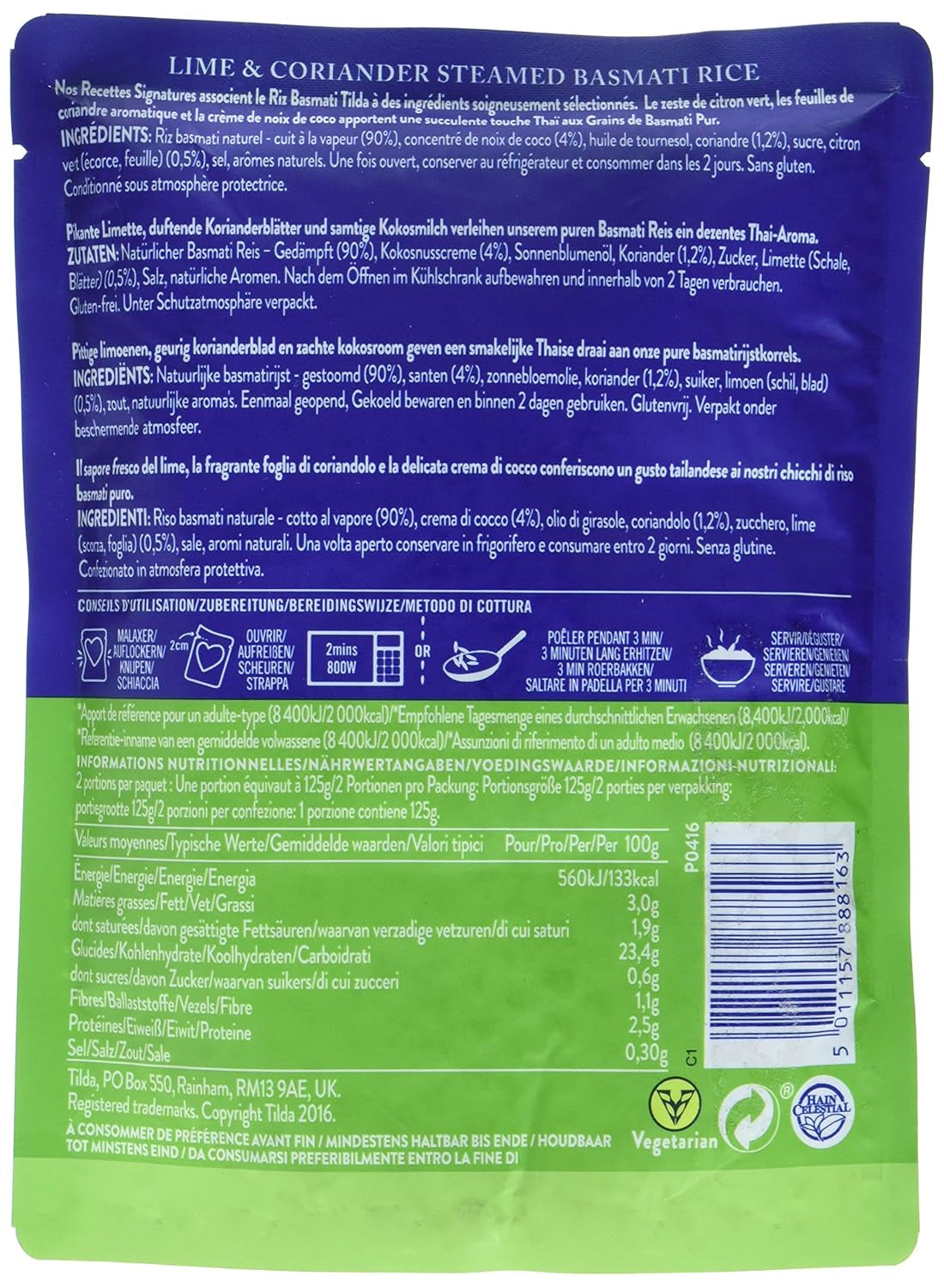 TILDA Dušená rýže Basmati s limetkou a koriandrem do mikrovlnné trouby, 250 g