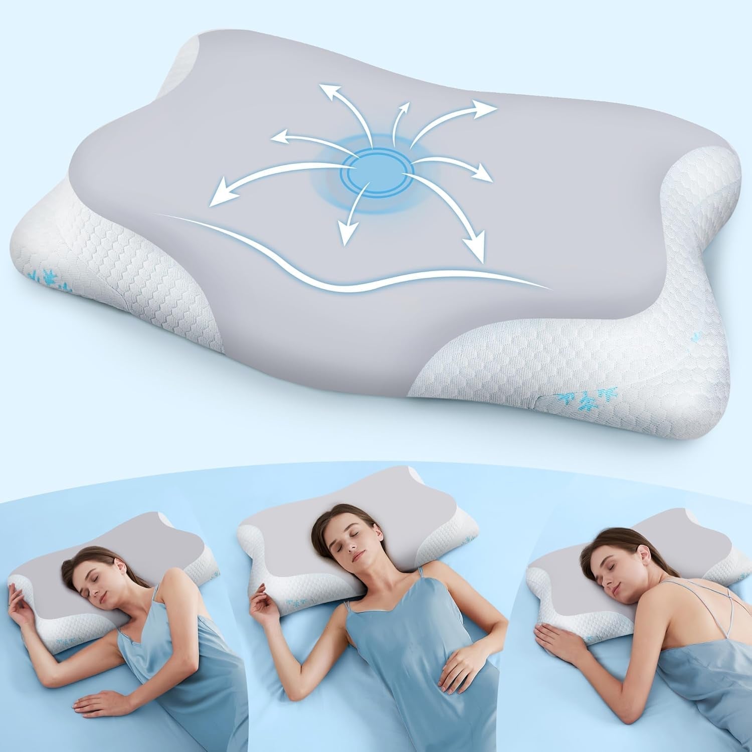 Cloudétoile Neck Polštář Paměťový pěnový polštář - 2 v 1 Ergonomický ortopedický polštář Visco Foam Polštář Boční spánek Polštář s podporou krku Nastavitelná výška polštáře z paměťové pěny Bílá 64X38X12cm Krční ortopedické polštáře Naty Shop Šedá 65X39X12 Cm
