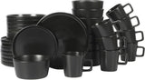 Sada Bowery Dinnerware, 32 dílná, matná černá, kamenina, talíře, misky a hrnky, slouží 8
