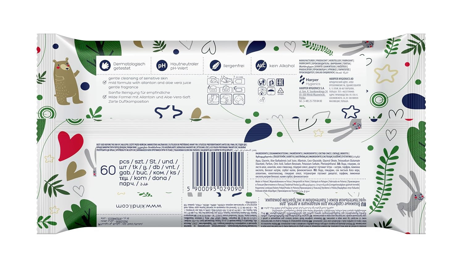 Kindii Natural Balance vlhčené ubrousky pro miminka – (1 x 60 ks) Vlhčené ubrousky pro miminka a děti – Ochranné, Aloe Vera, Jemná vůně – 60 ks.