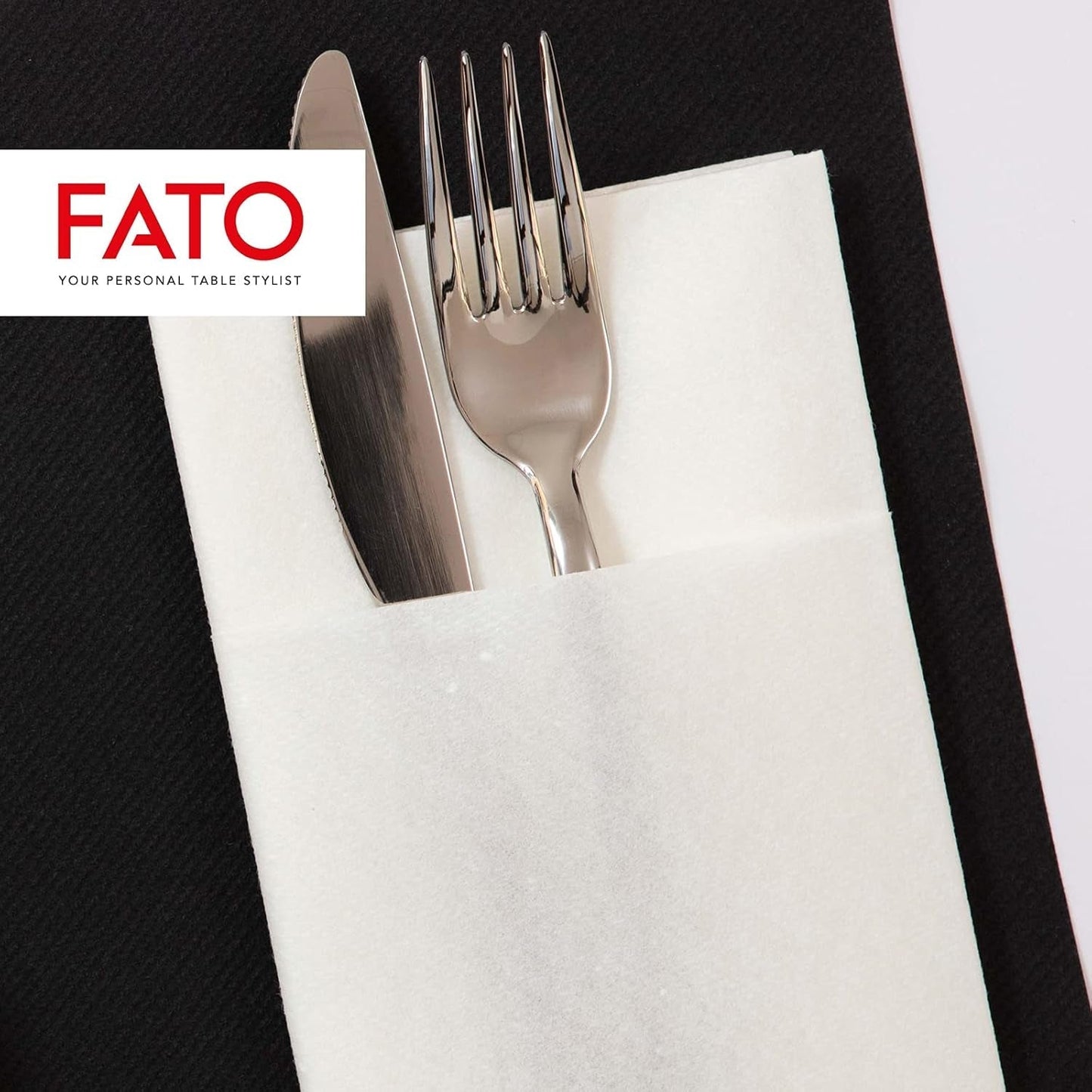 Fato - Suché papírové ubrousky, Airlaid, Látkový efekt, Balení 50 ubrousků, Velikost 40X40 Složené na 4 kusy, Barva Černá