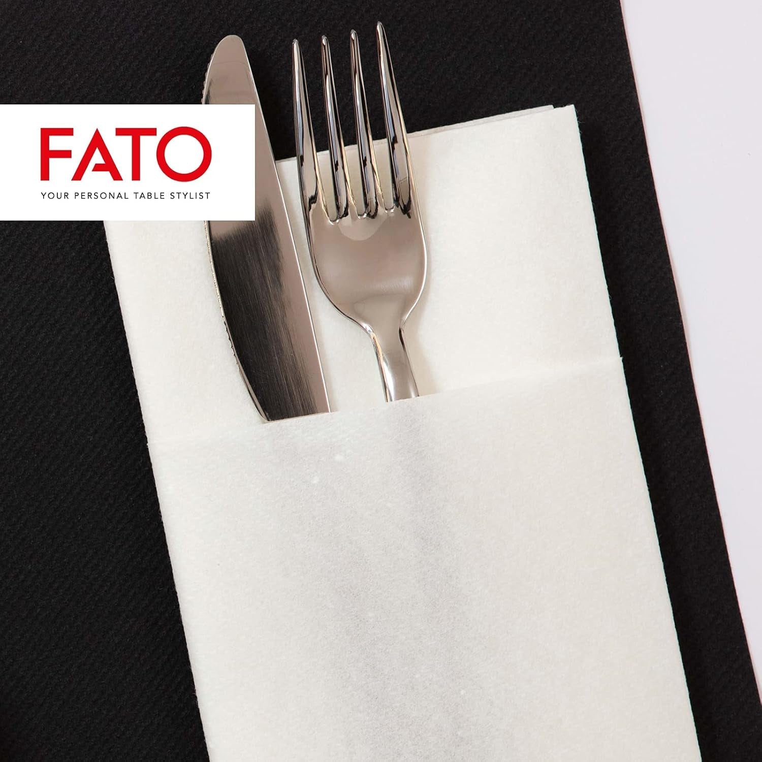 Fato - Suché papírové ubrousky, Airlaid, Látkový efekt, Balení 50 ubrousků, Velikost 40X40 Složené na 4 kusy, Barva Černá