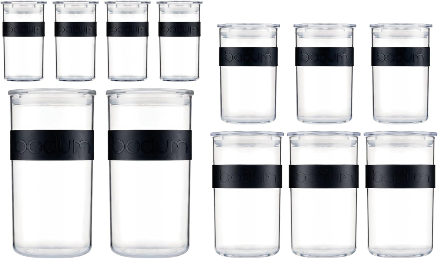 Skladovací dózy BODUM PRESSO, plastové, černé, 4 x 0,25 l, 3 x 0,6 l, 3 x 1 l, 2 x 2 l Dózy na potraviny Naty Shop