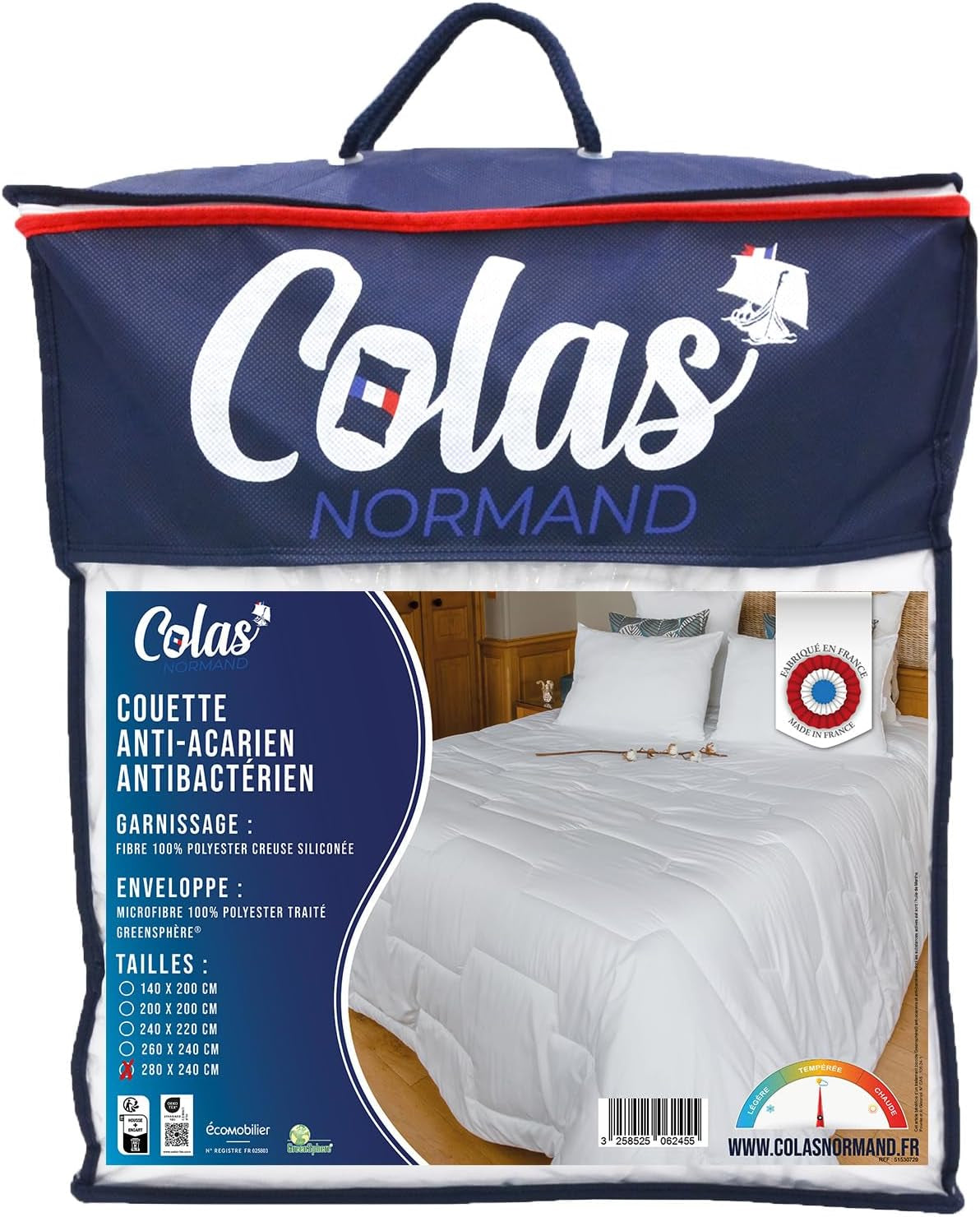 COLAS NORMAND - Přikrývka proti roztočům a bakteriím - Mírná - 280 X 240 Cm - Dlouhotrvající účinek - Dokonalá hygiena - Mikrovlákno - Měkké a pohodlné - Pratelné přikrývky a přikrývky Naty Shop