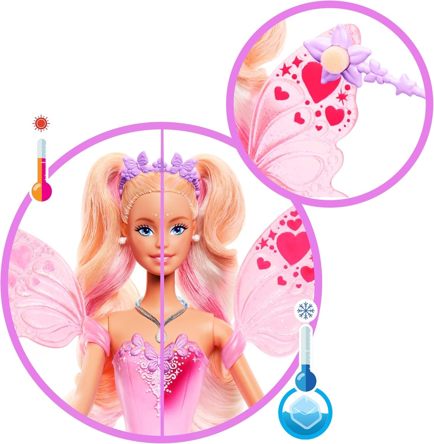 Mattel Barbie víla s hůlkou a módními doplňky, fantastický motiv s křídly a oblečením měnícím barvu, JCP76, [vícebarevné] panenky Naty Shop