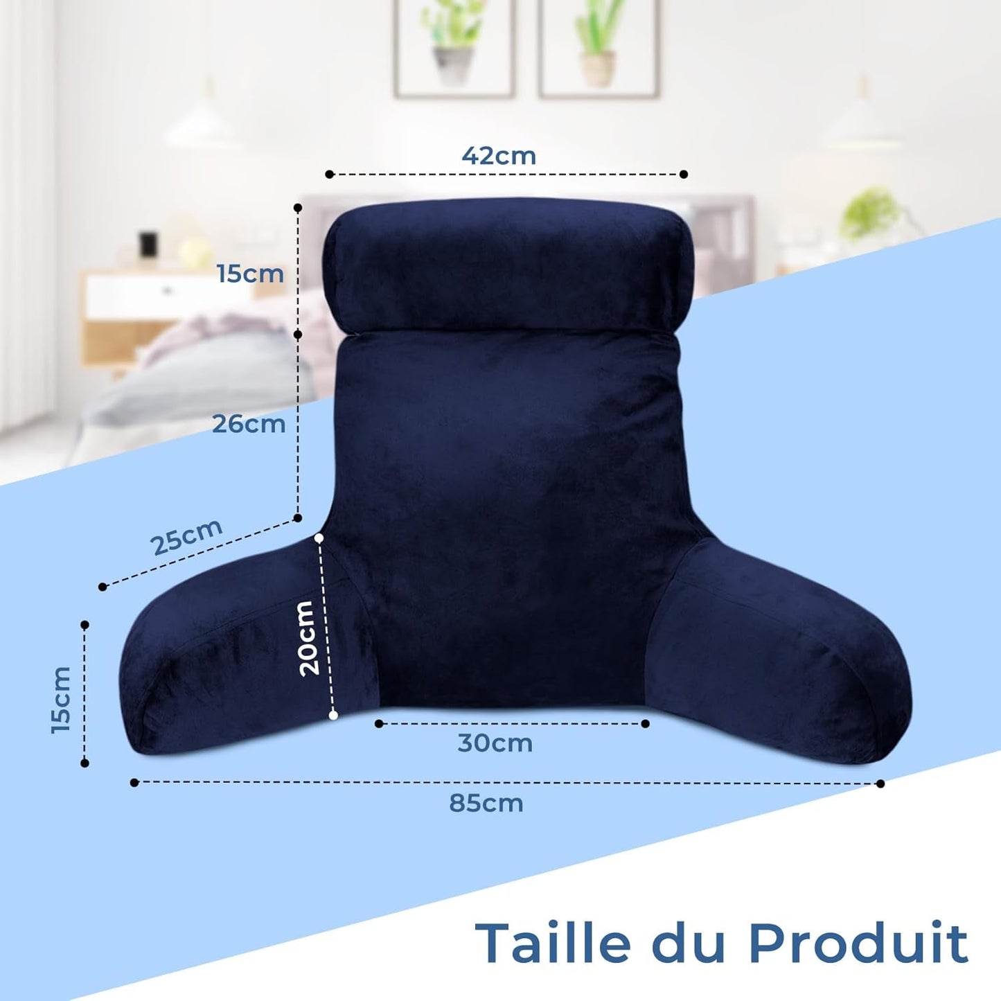 INFANZIA ergonomický polštář na čtení s područkami, opěrka zad, tmavě modrá