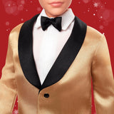Barbie Signature 2025 sváteční blondýnka Ken Modepuppe zum Sammeln v kompletu Anzug se Goldener Jacke v Einer Verpackung zum Ausstellen und mit Puppenständer, JGK55