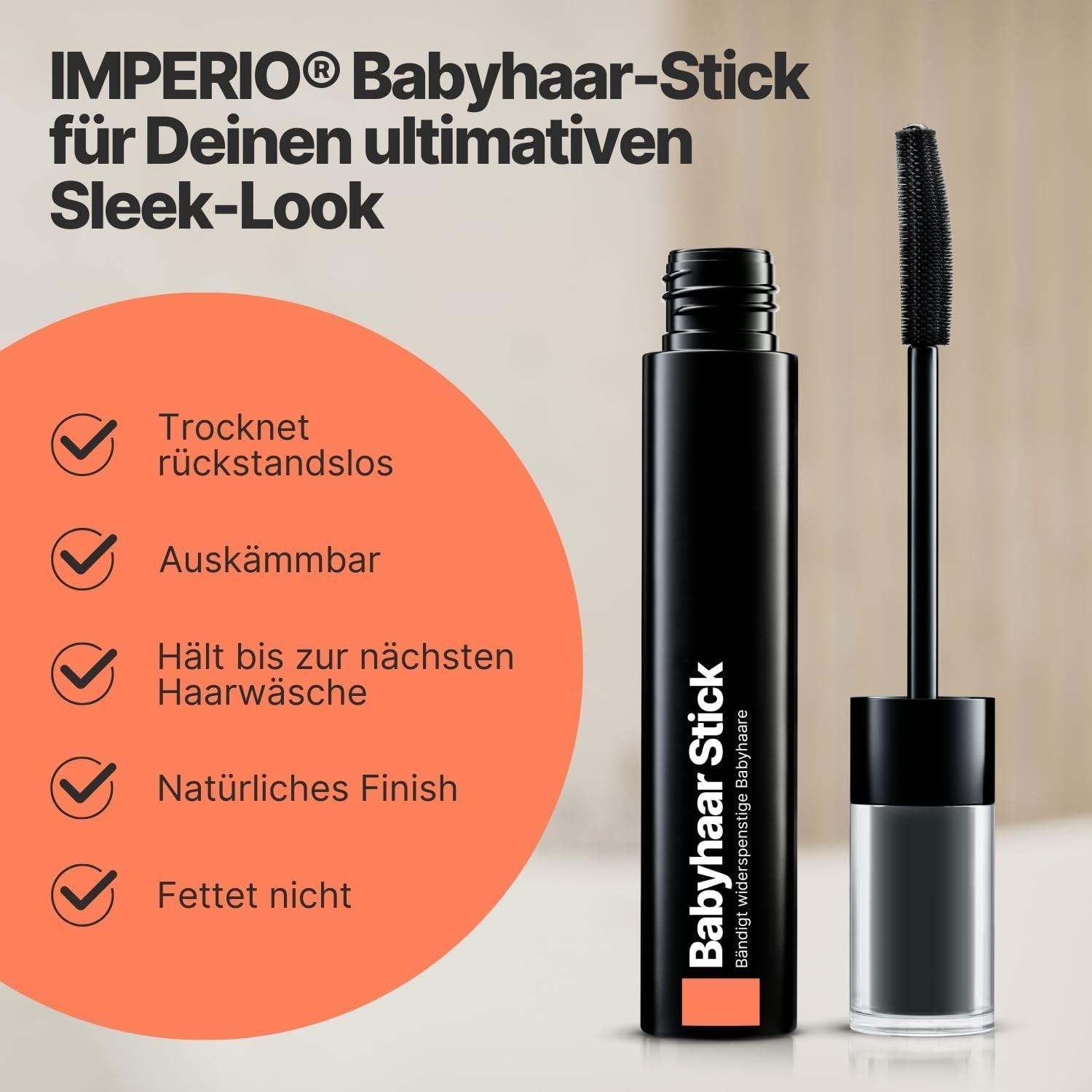 IMPERIO Hair Finishing Stick for Baby Hair - Prémiová řasenka pro dětské vlásky pro zkrocení jemných a polámaných vlasů - 12 ml Transparentní barva na vlasy Naty Shop