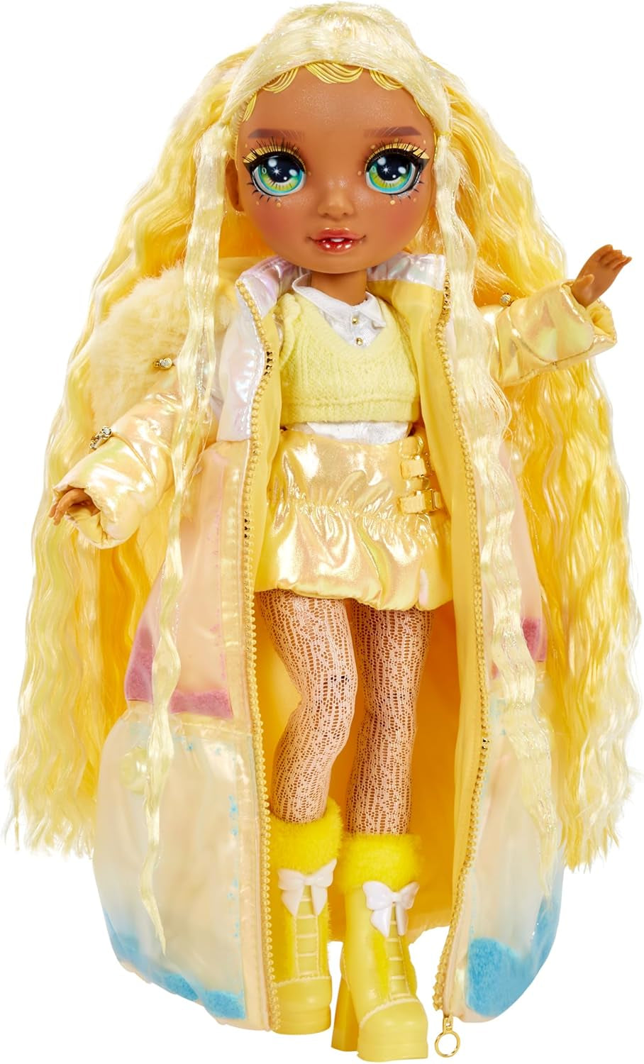 Rainbow High Winter Wonderland - Sunny (žlutá) - 28 cm Módní panenka Sněhulák se skrytou kouzelnou vodou nafukovací se sadou sněhuláka, vhodná pro děti a sběratele 4-12 let