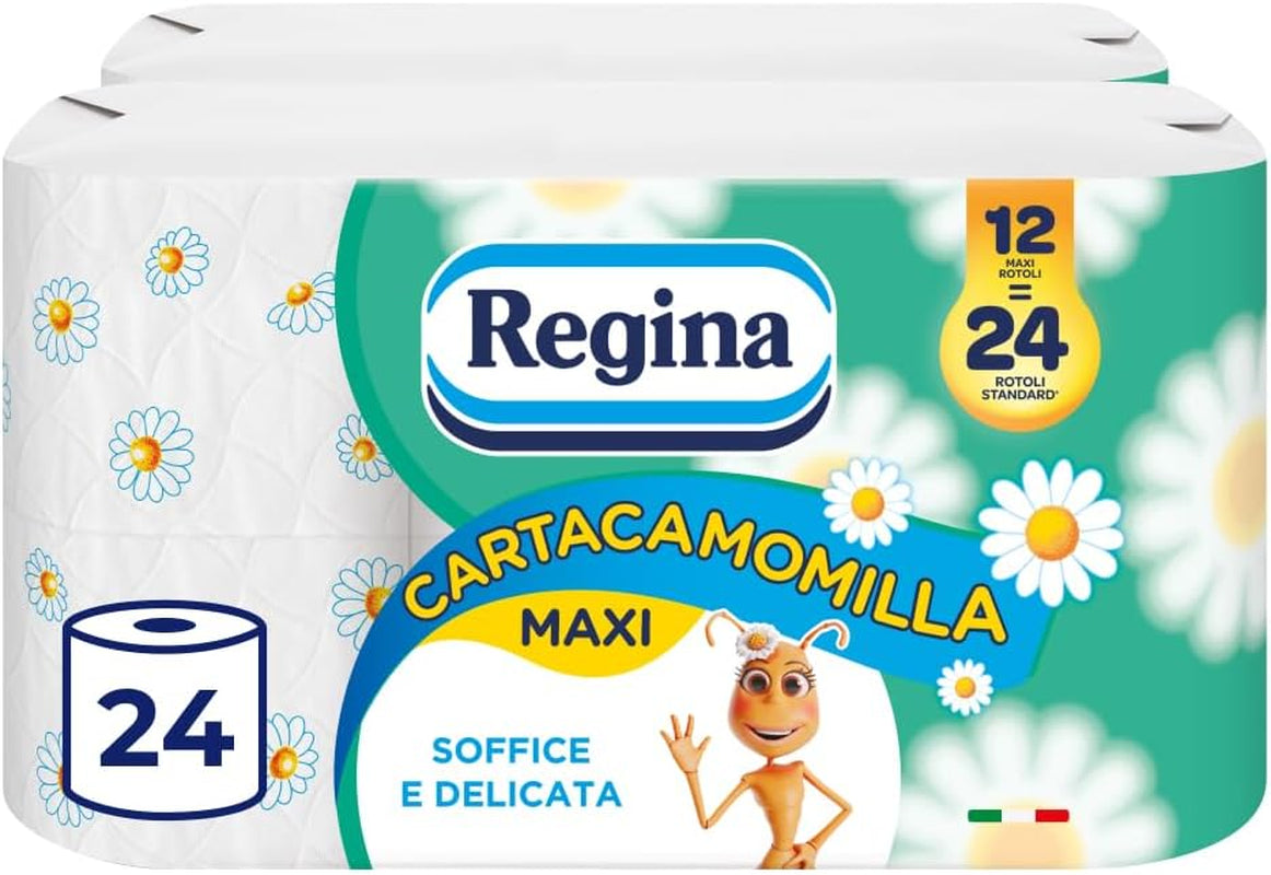 Regina Cartacamomilla – 8 rolí toaletního papíru, 300 načechraných listů, 3 vrstvy, měkký a pevný, obal z recyklovatelného papíru