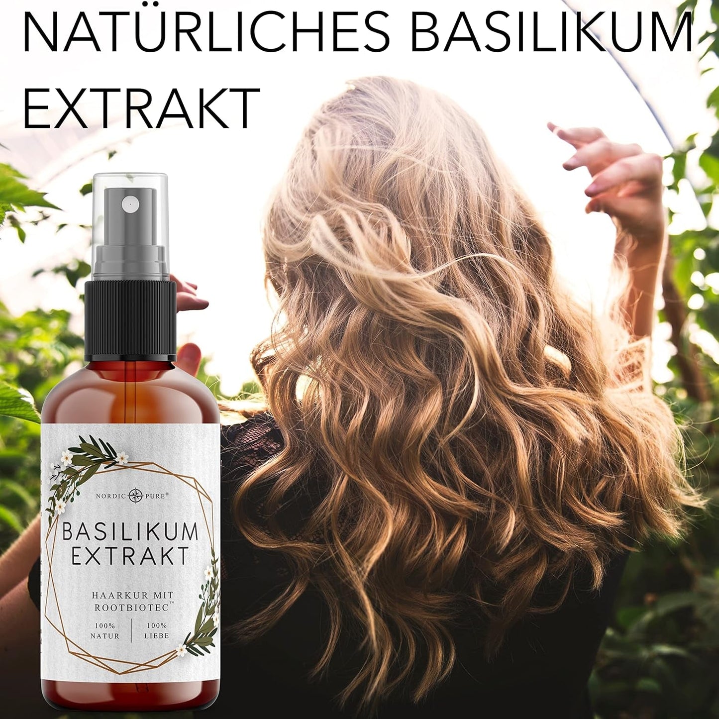 Vlasová kúra s výtažkem z bazalky z Nordic Pure | Pro péči o tenké, suché a křehké vlasy | Může zabránit vypadávání vlasů 100ml vlasová péče Naty Shop