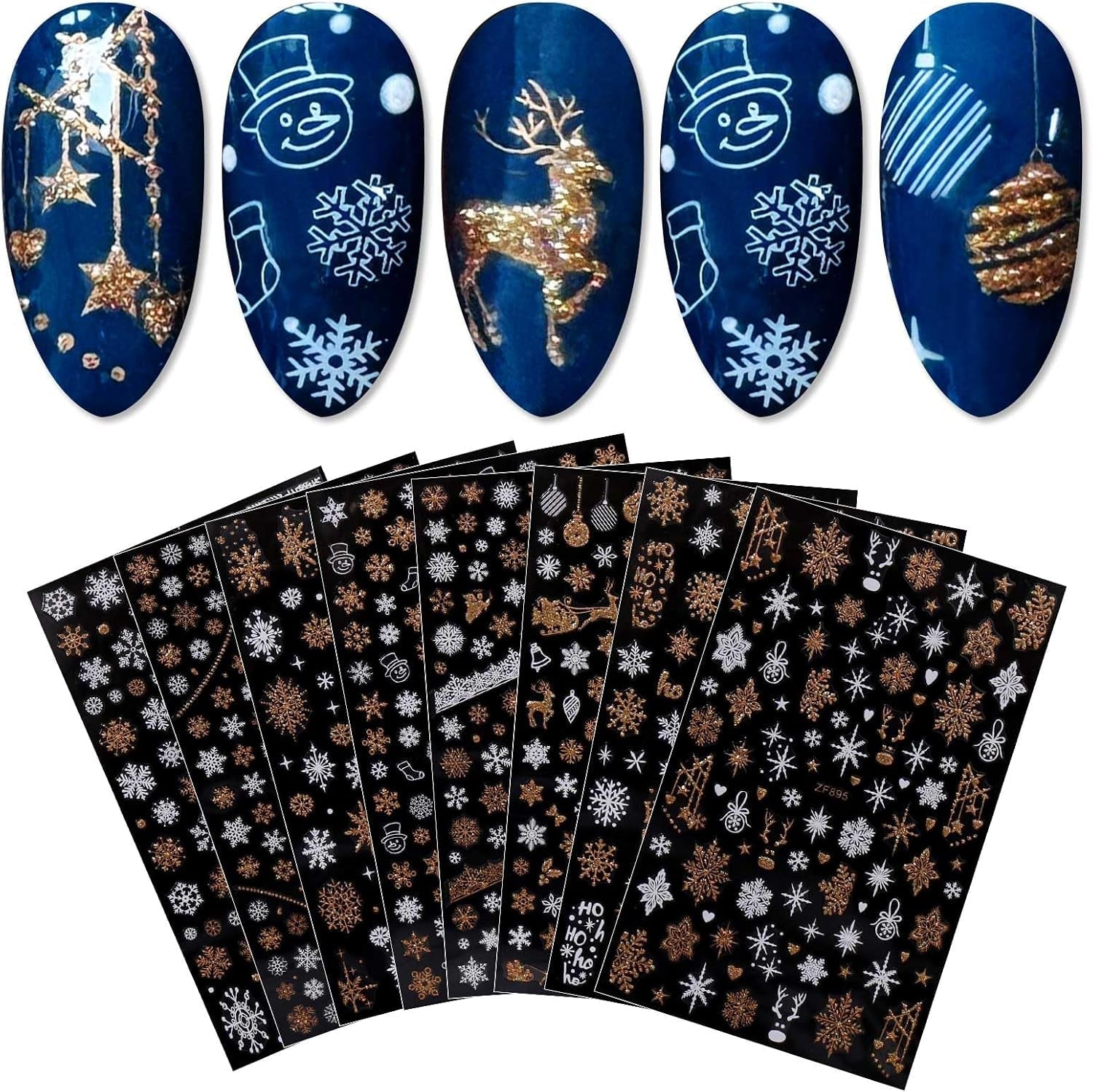 JMEOWIO Nálepka na nehty Weihnachten 8 Blatt Nagelaufkleber Selbtklebend Weiße Schneeflocken Nálepka na zimní nehty Dekoration Nageldesign Zubehör