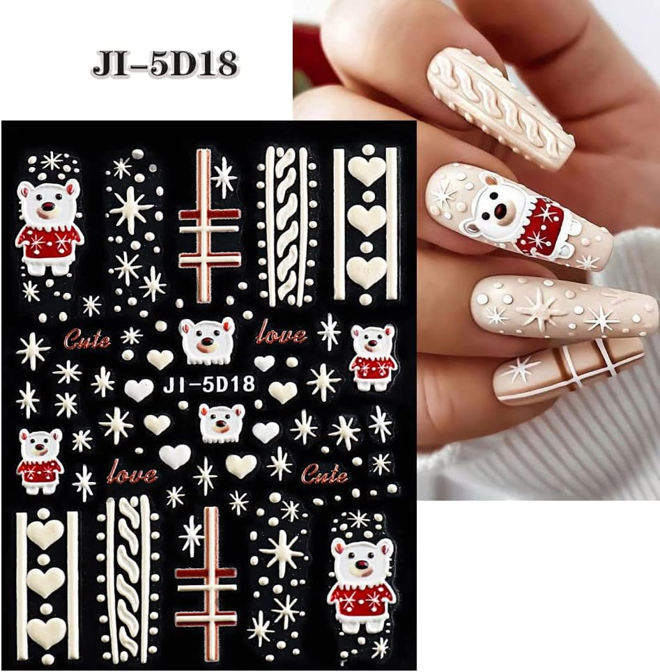 5 Blatt 3D Nálepka na nehty Weihnachten Nagelaufkleber 5D Stereoskopisch Selbstklebend Schneeflocke-Weihnachtswinterurlaub Nálepka na nehty Dekoration Nageldesign Zubehör