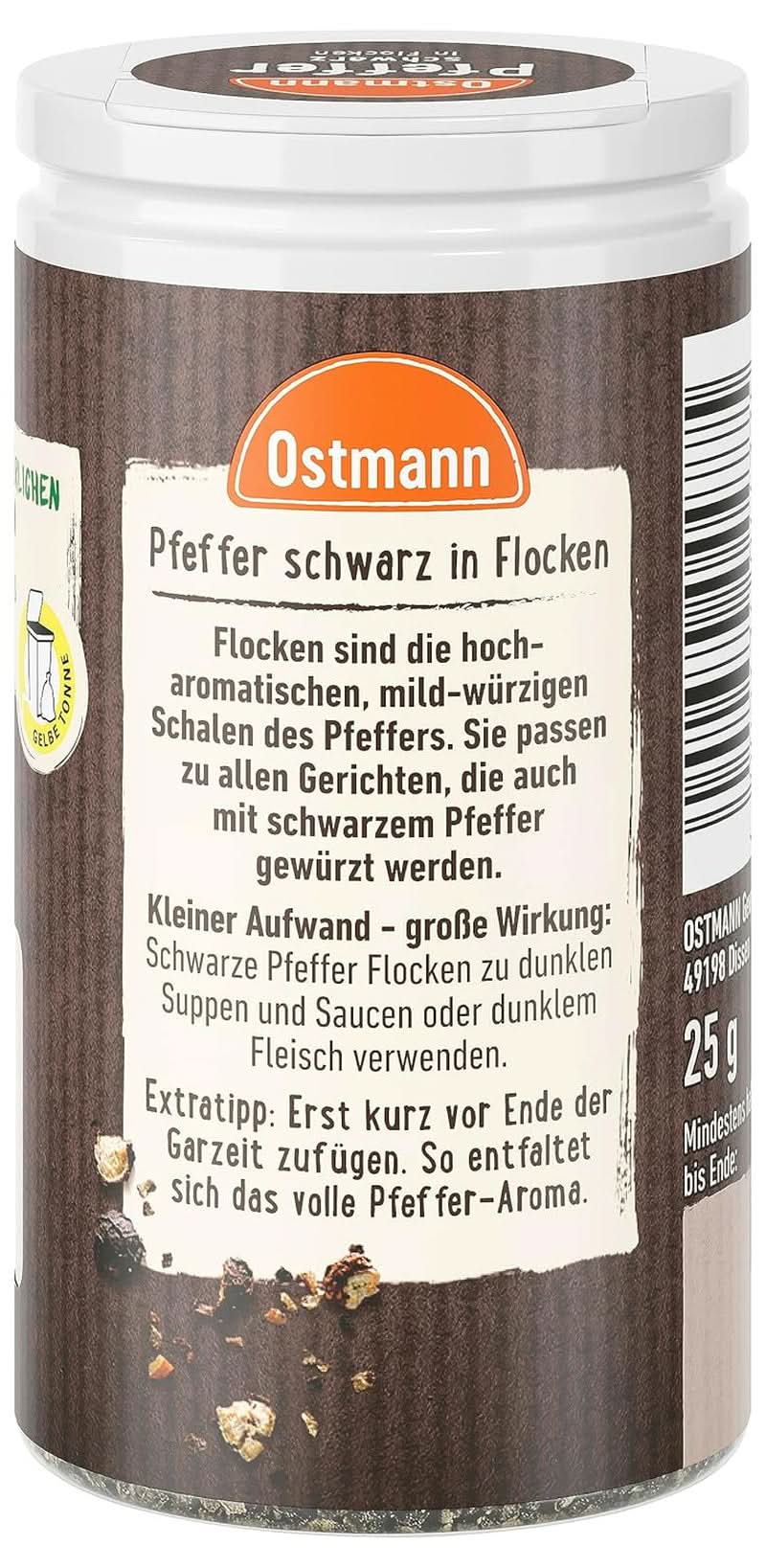 Ostmann - Vločky černého pepře, 25 gramů Condimente Naty Shop