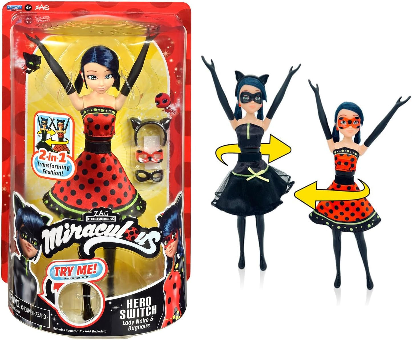 Bandai - Miraculous Ladybug - Panenka Marinette Color Change Surprise - Miraculous Jointed Doll, 26 cm + 3 překvapení - náhodný vzor - P50390 Naty Shop Dolls Transforming Ladybug Doll