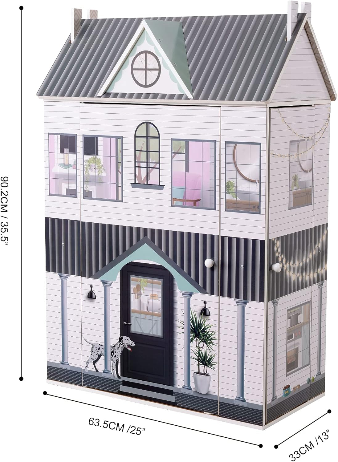 Olivia's Little World Dreamland 3patrový interaktivní dřevěný domeček pro panenky s 13 nábytkem pro panenky Bílá TD-13632A