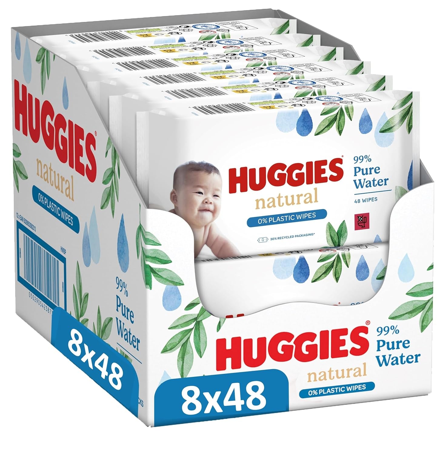 Huggies přirozeně biologicky odbouratelné vlhčené ubrousky pro citlivá miminka, 8 x 48 ubrousků, hromadné balení
