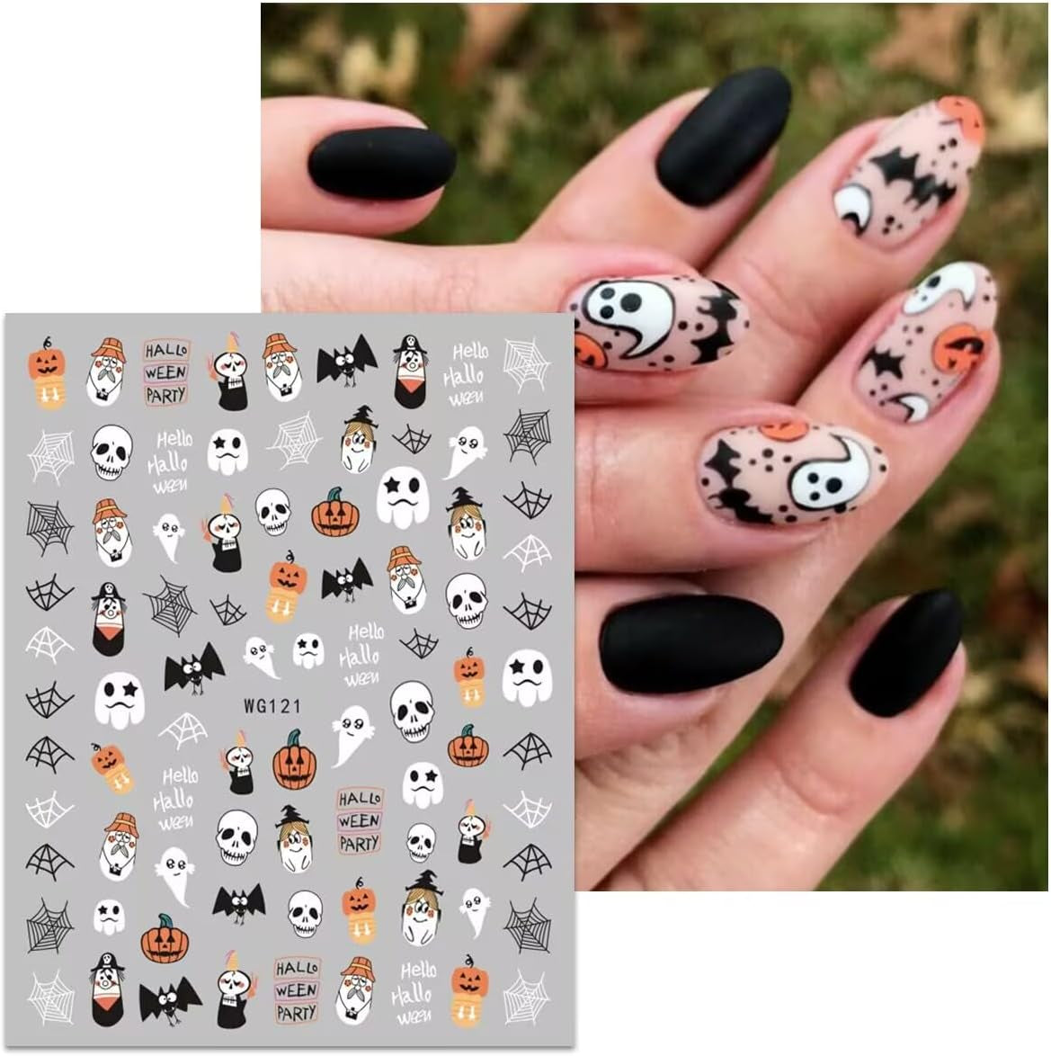 8 Blatt Nagelsticker Halloween Nagelaufkleber Selbstklebend Niedliches Kürbis-Schädel-Spinnennetz Niedlichen Kinder Geist Nail Art Samolepka Dekoration Nageldesign Zubehör