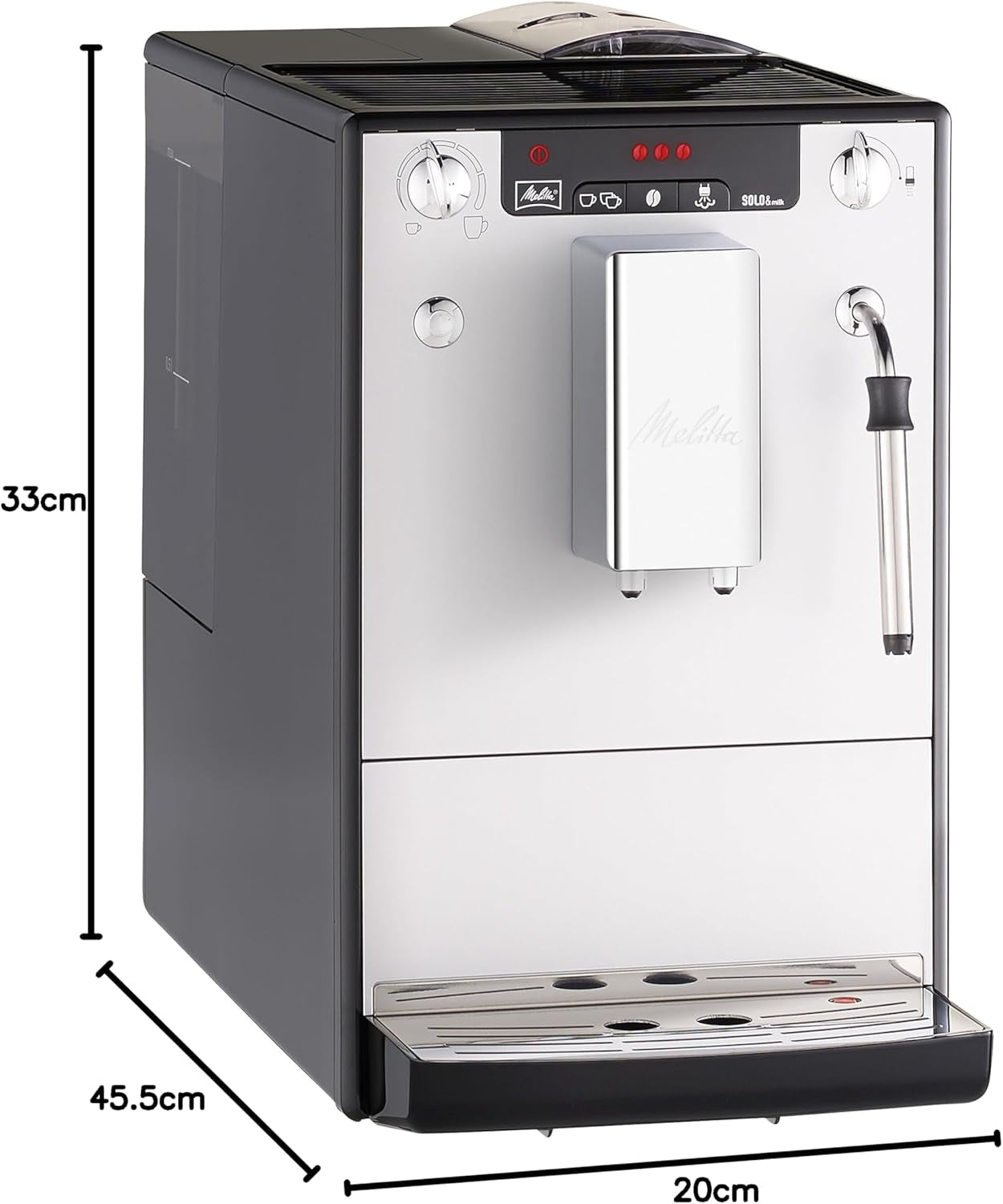Melitta Solo & Milk - plně automatický tenký kávovar s napěňovačem mléka, kávovar s vyjímatelnou nádržkou na vodu, kupř. káva nebo cappuccino, stříbro