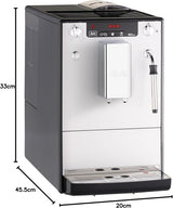 Melitta Solo & Milk - plně automatický tenký kávovar s napěňovačem mléka, kávovar s vyjímatelnou nádržkou na vodu, kupř. káva nebo cappuccino, stříbro