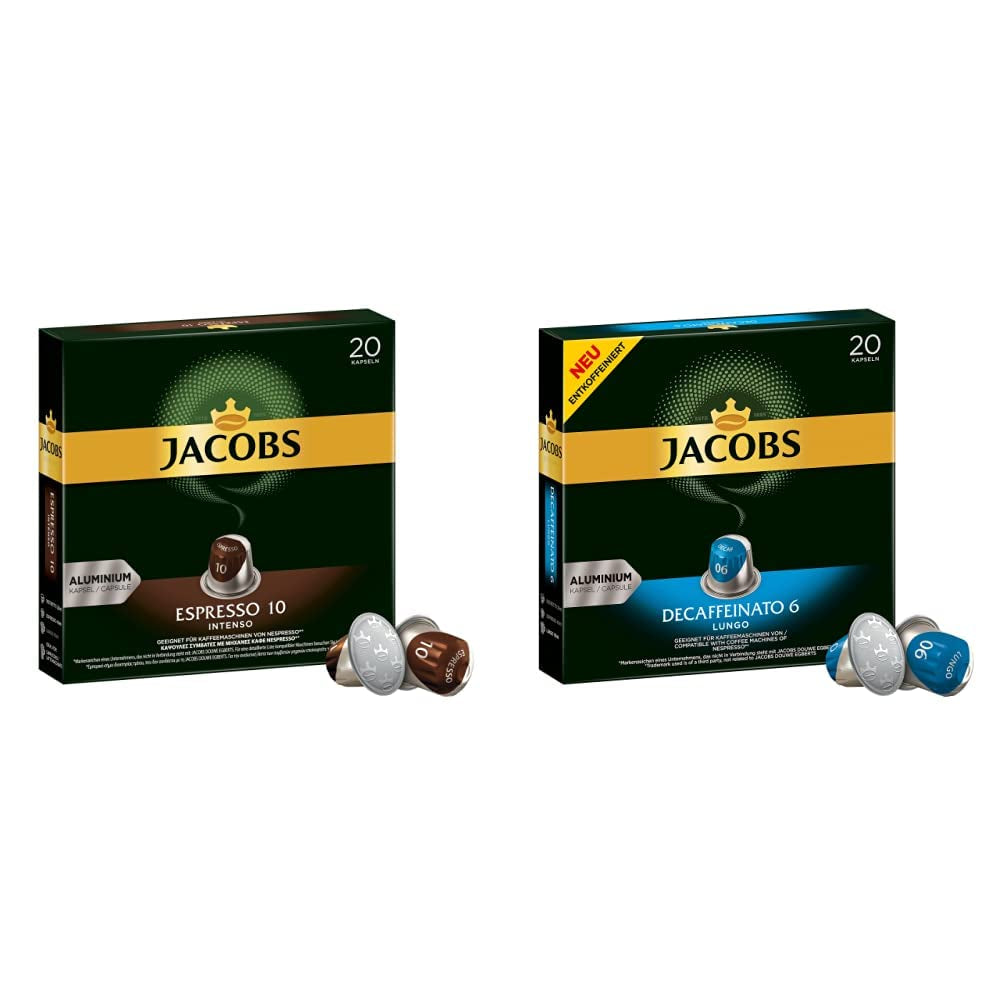 Kaffeekapseln Espresso Intenso, Intensität 10 von 12, 10 x 20 Getränke & Kaffeekapseln Lungo Decaffeinato-Intensität 6-200 Nespresso kompatibilní Kapseln, 10er Pack, 10 x 20 Getränke
