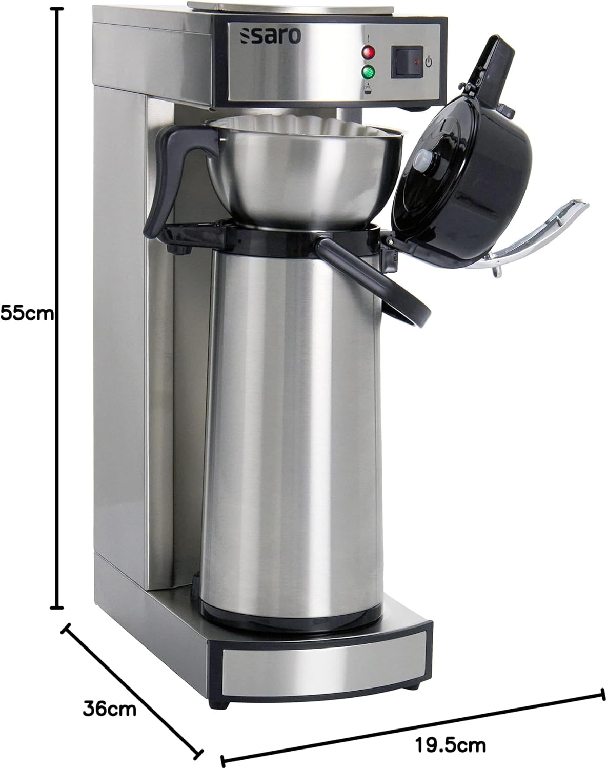 Espresso kávovar Saro včetně karafy s izolovaným nerezovým čerpadlem – 2,2 l – doba přípravy cca. 5–6 min – ochrana při provozu bez vody – 2,069 kW – model THERMO 24