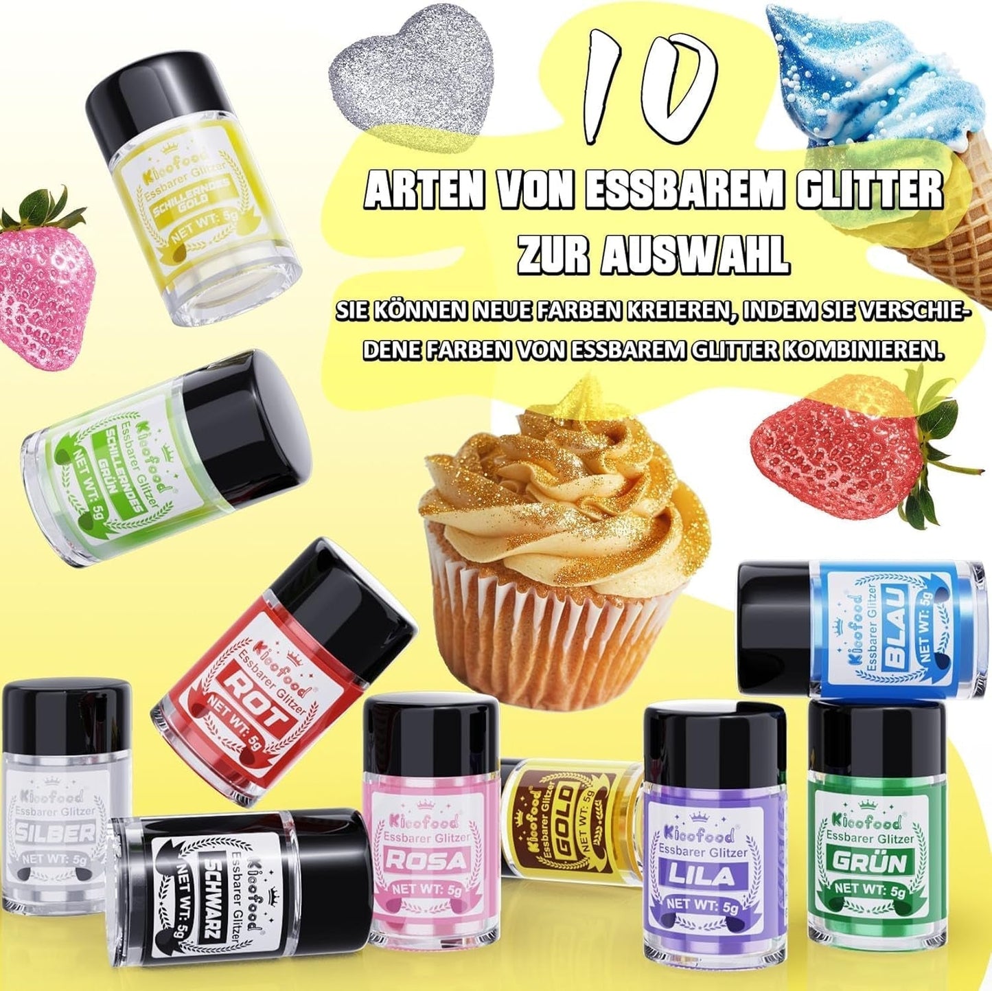 Kicofood, jedlé třpytky, 5 gramů, různé barvy Glitter Naty Shop