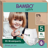 Bambo přírodní plenky, velikost 5 (11-17kg) - měsíční balení 95 | Pleny se zlepšenou ochranou proti protečení | Maximální pohodlí a svoboda pro aktivní děti | Dermatologicky testované plenky