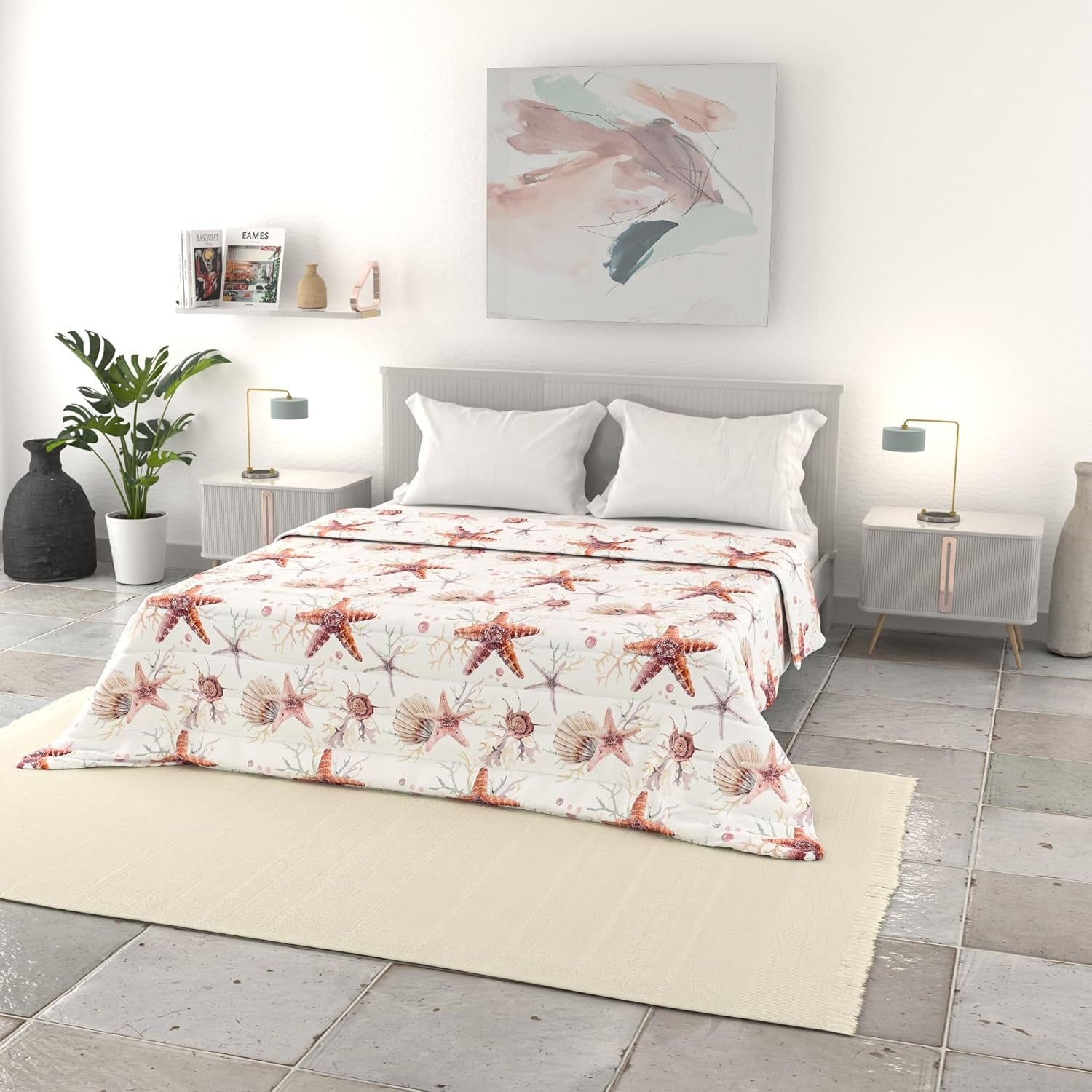 Italské povlečení základní letní přikrývka, potištěné mikrovlákno, 250X240Cm, kruh Přikrývky a přikrývky Naty Shop Starfish 250X240Cm