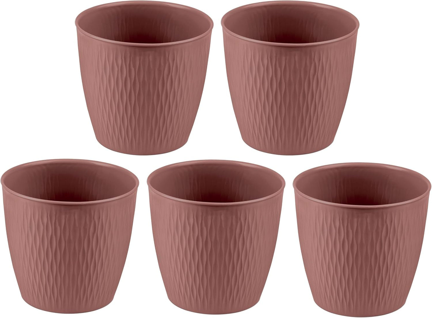 Sada 5 hnědých květináčů, průměr 16 cm - Pevné plastové květináče - Dekorativní květináč s možností odvodnění - Elegantní květináč pro vnitřní i venkovní použití