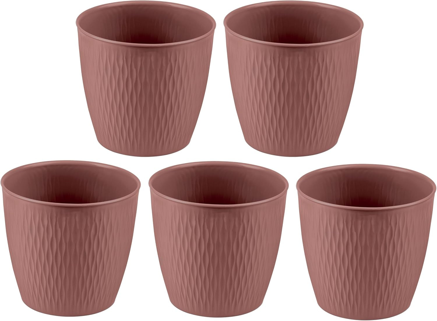 Sada 5 hnědých květináčů, průměr 16 cm - Pevné plastové květináče - Dekorativní květináč s možností odvodnění - Elegantní květináč pro vnitřní i venkovní použití