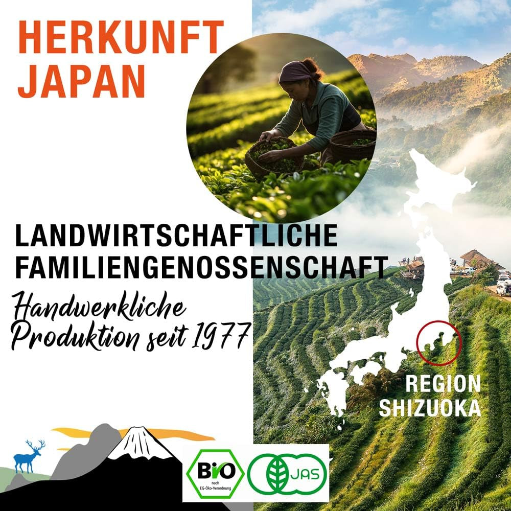 ORIGEENS BIO MATCHA CEREMONIÁLNÍ STUPEŇ "SHIKA" - Organický japonský čaj ze Shizuoka - Matcha Latte/Usucha - 30g doplňovací sáček - Ceremoniální stupeň organického Matcha zeleného čaje v prášku