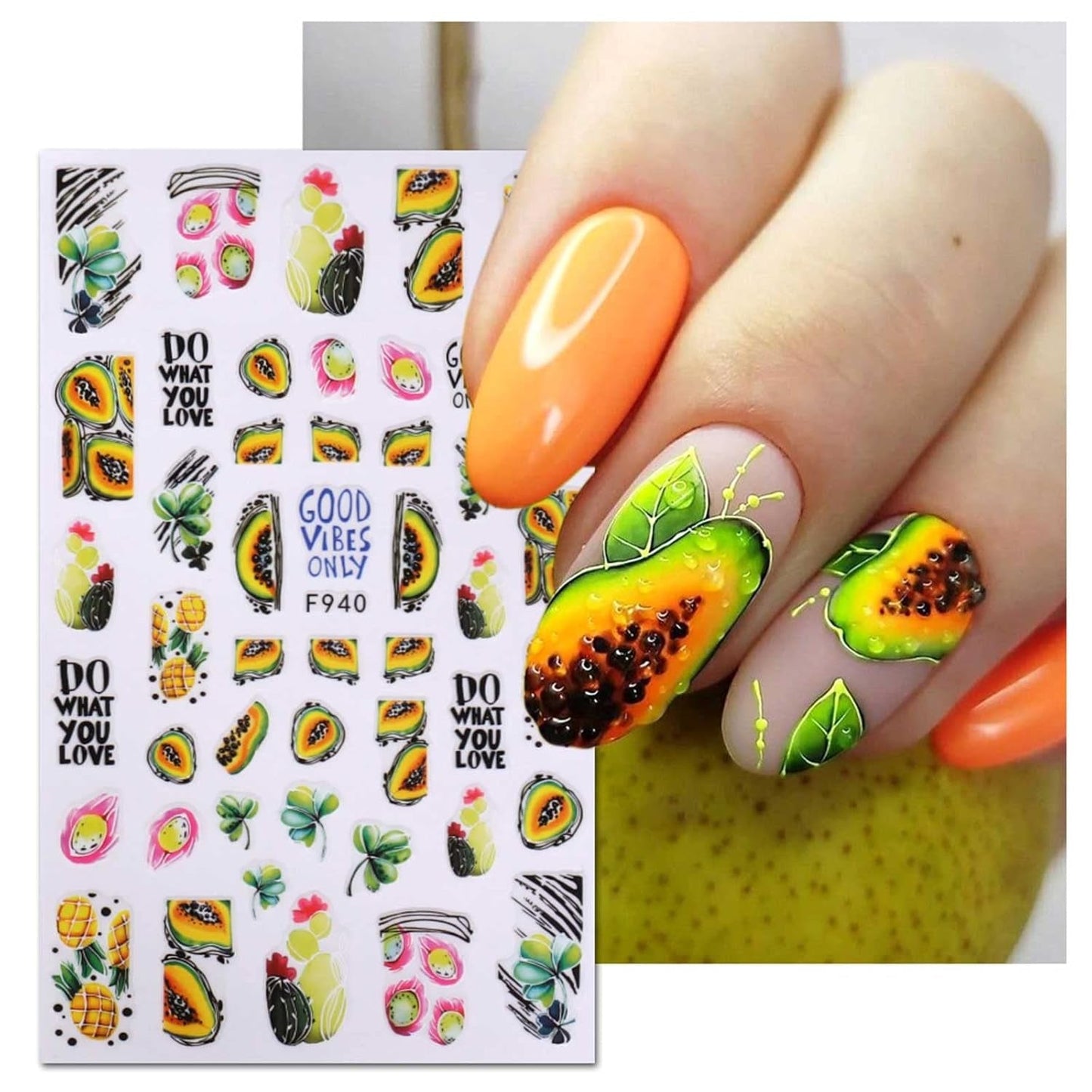 JMEOWIO Samolepka na nehty Sommer Frucht 9 Blatt Samolepka na nehty Selbtklebend Nagelaufkleber Zitronen Dekoration Nageldesign Zubehör