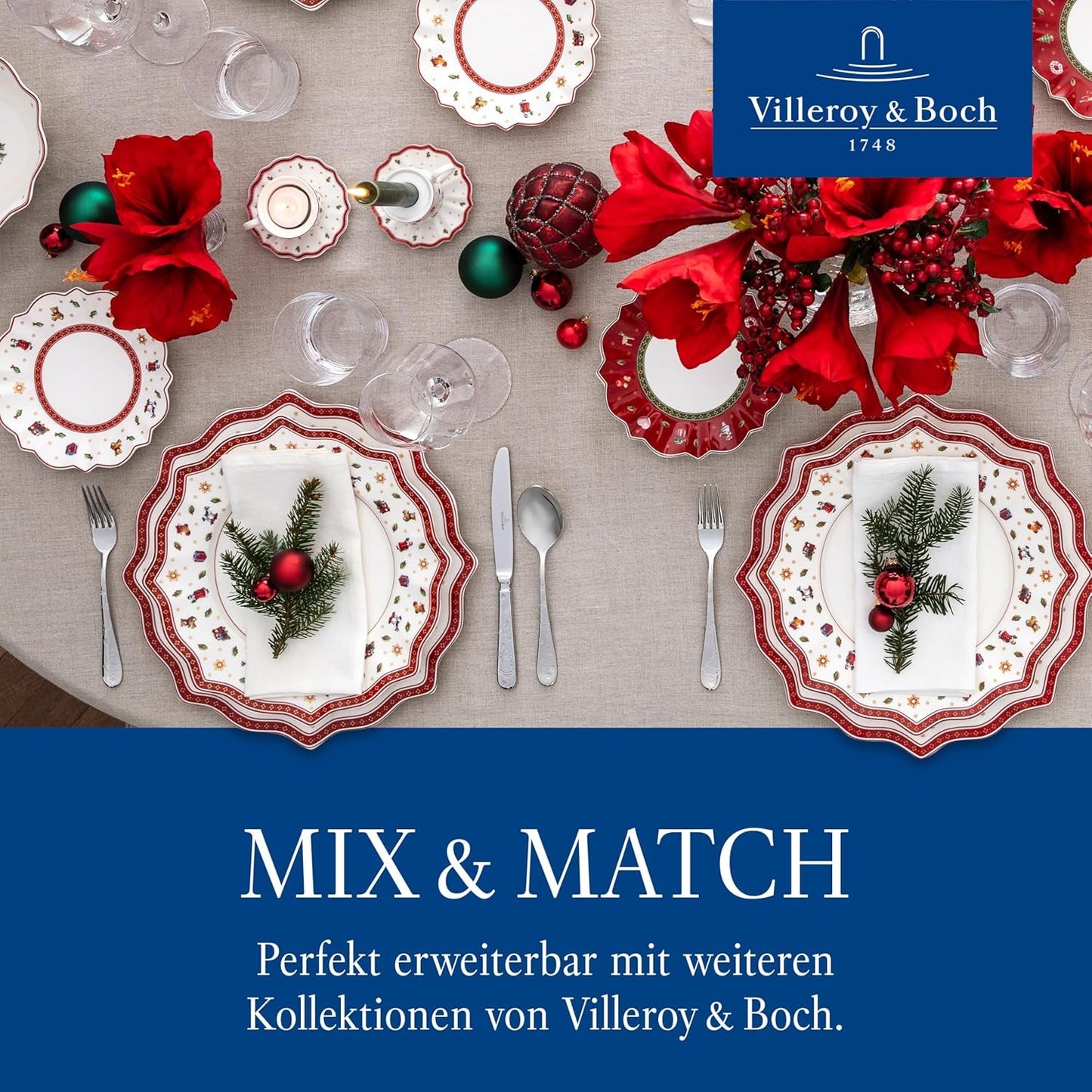 Villeroy & Boch - Toy's Delight Snídaňová sada pro 2, Lokomotiva, 6 kusů, Barevné, Vánoční, Sada nádobí s talíři, šálky a misky ke snídani, Vánoční nádobí, Prémiový porcelán