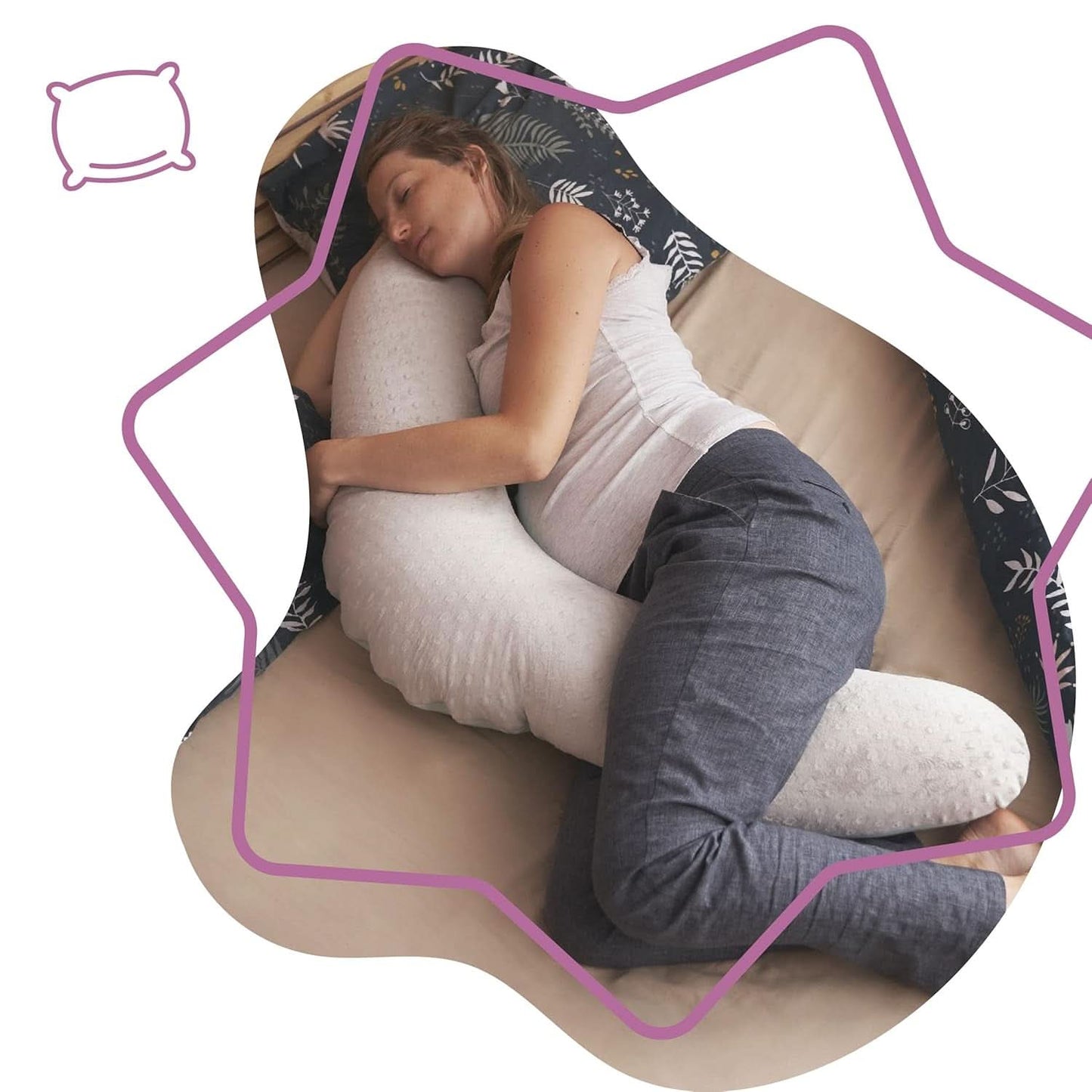 Badabulle Kojící polštář a nadýchaný těhotenský polštář, 150 cm, včetně povlaku, ergonomický tvar Příslušenství Jídlo a kojení Bebe Naty Shop