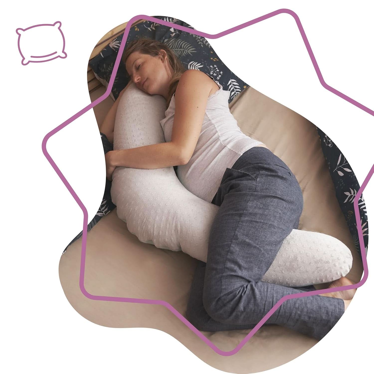 Badabulle Kojící polštář a nadýchaný těhotenský polštář, 150 cm, včetně povlaku, ergonomický tvar Příslušenství Jídlo a kojení Bebe Naty Shop