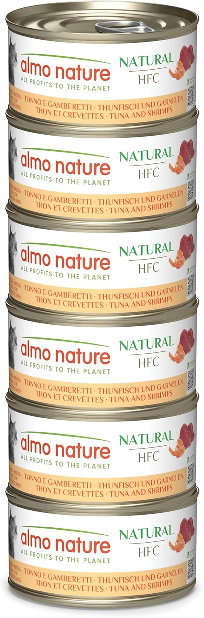 Almo Nature HFC Natural - Mokré krmivo pro dospělé kočky - Tuňák a krevety - Lidská kvalita, Bezlepkové - 6 x 70 g