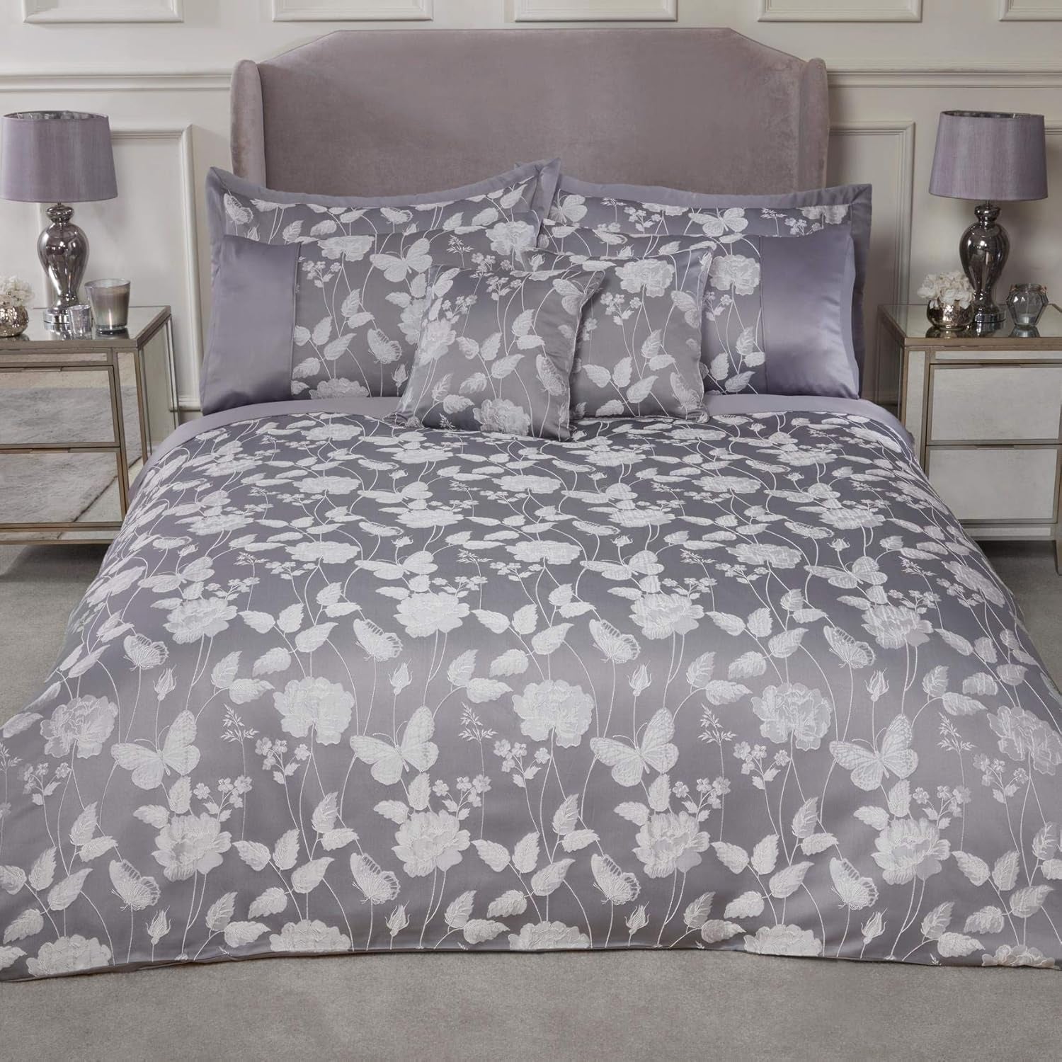 Emma Barclay Butterfly Meadow přikrývka na postel King Size, 100% polyester, krémové přikrývky a přikrývky Naty Shop Silver Super King